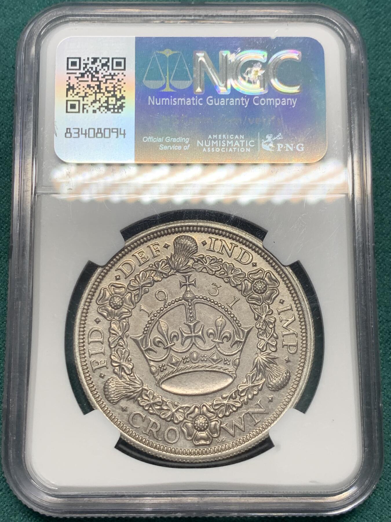 《竞宝斋》第338场 周日，周一，周二 3场连拍 （全场包邮） NGC AU58 英国1931年 乔五 花冠克朗大银币 发行仅4056枚 性价比之选
