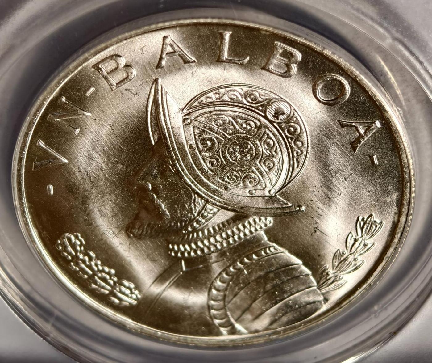 紫瑗钱币——第468期 巴拿马 1966年 总督巴尔博亚 1巴波亚 0.9银 26.73 克 ANACS MS66