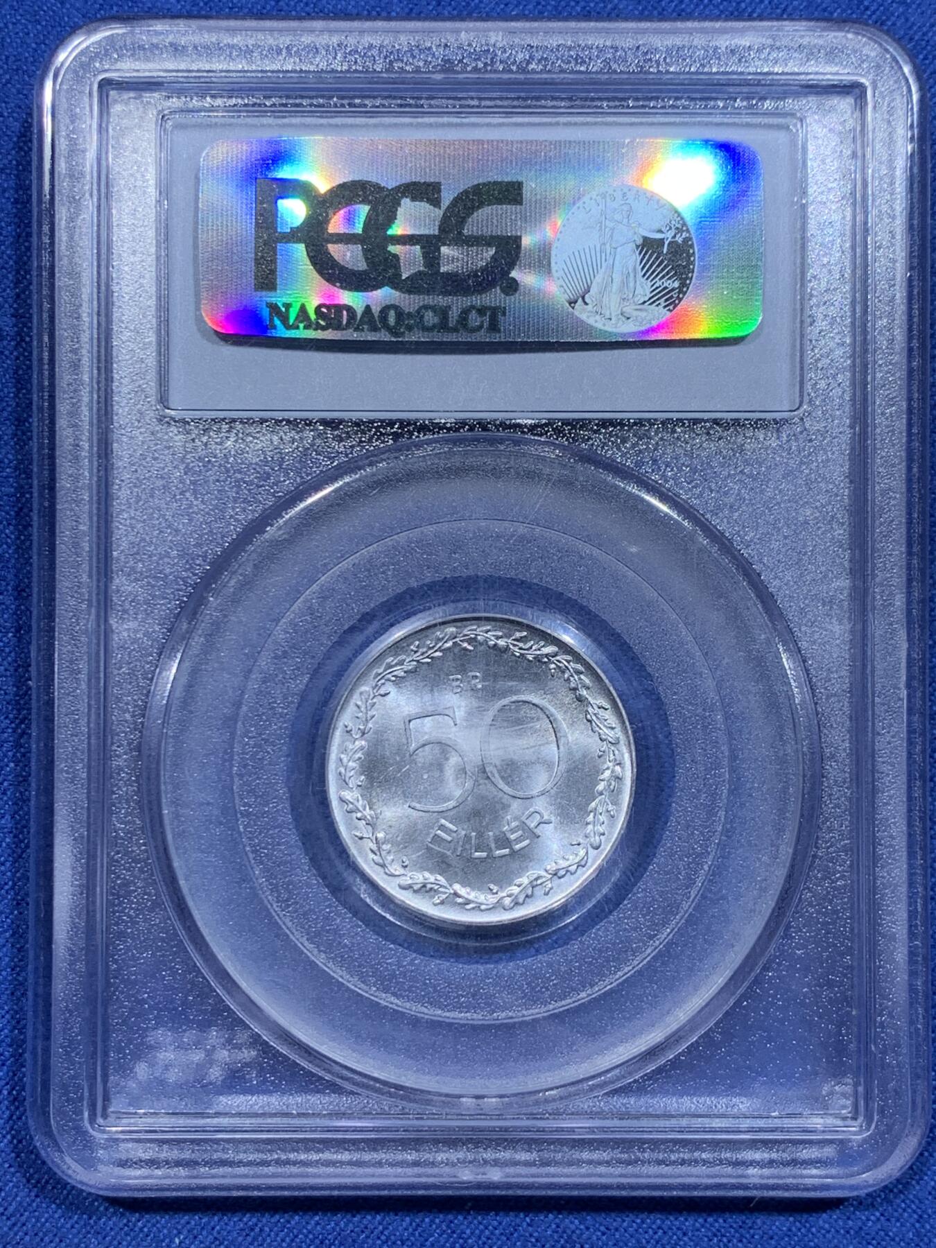 《竞宝斋》第338场 周日，周一，周二 3场连拍 （全场包邮） PCGS-MS65 匈牙利 1948年 BP 50菲勒 铝币 原铸 克书标价145美元 原铸BU级别市面上很少见