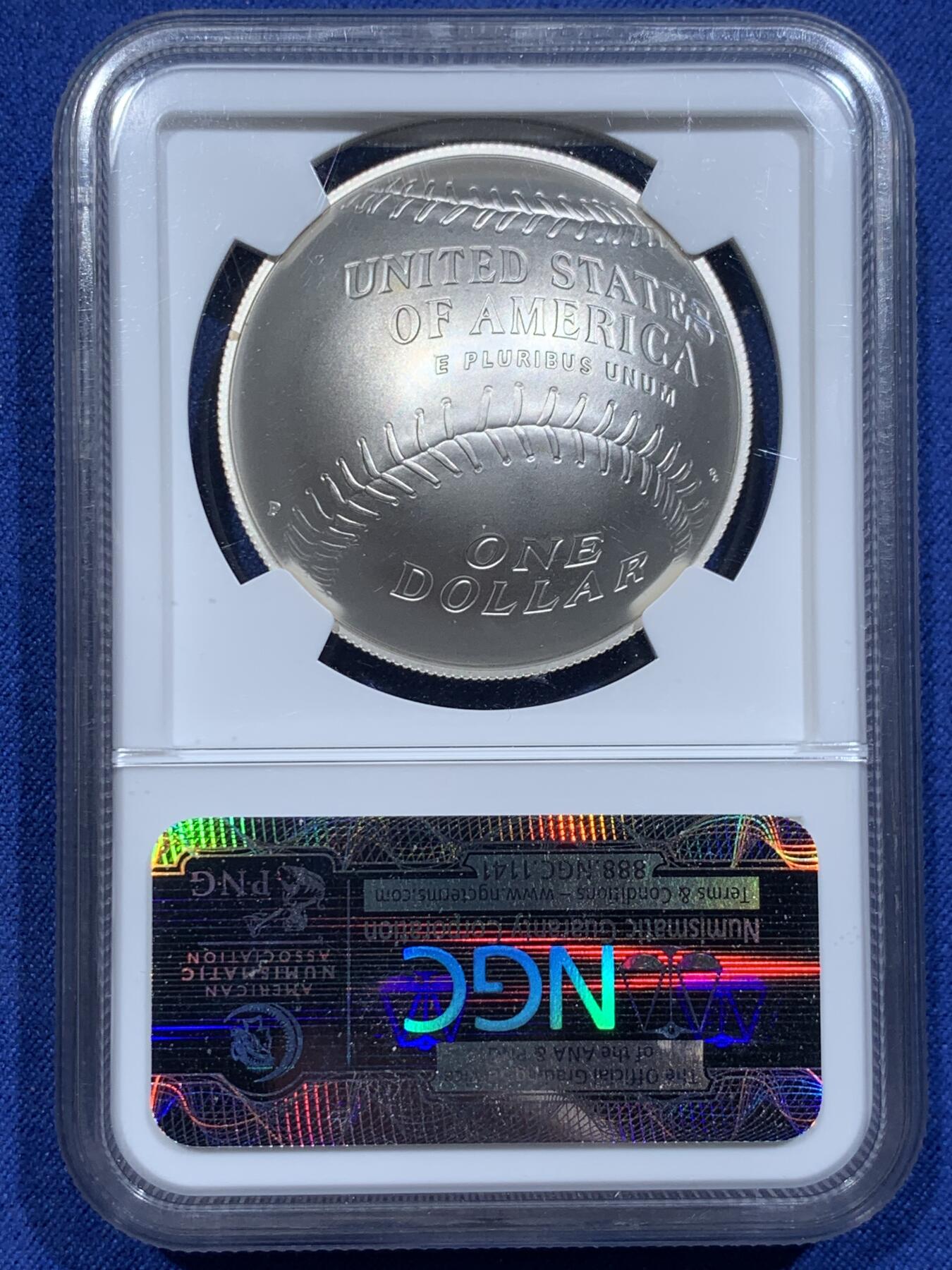 《竞宝斋》第338场 周日，周一，周二 3场连拍 （全场包邮） NGC MS70 美国2014年D版棒球弧形1美元大银币 加厚盒
