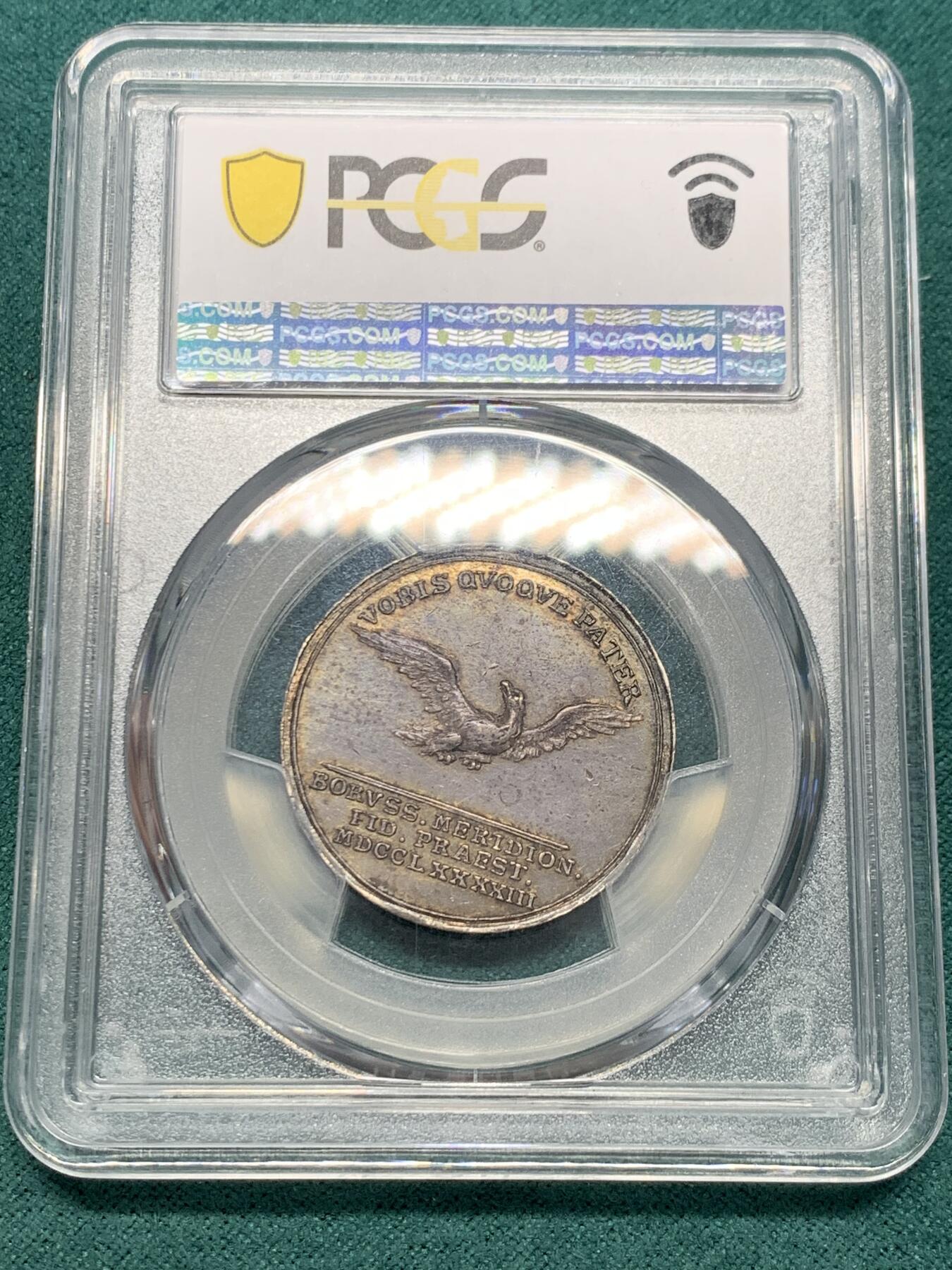 《竞宝斋》第338场 周日，周一，周二 3场连拍 （全场包邮） PCGS MS62 德国 1793 普鲁士 威廉二世 纪念银章 稀少品种 来自南普鲁士的致敬 双面深彩 飞翔的不死鸟 细节非常好