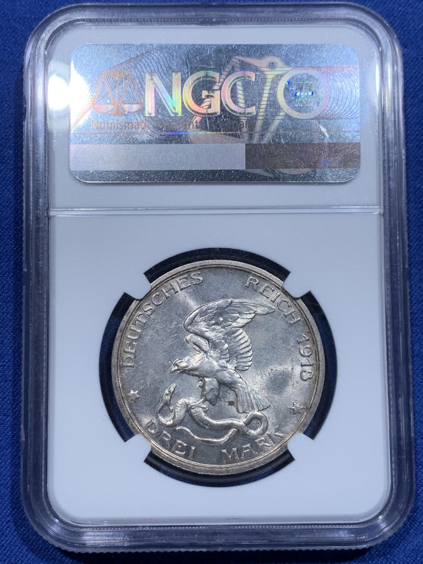 《竞宝斋》第338场 周日，周一，周二 3场连拍 （全场包邮） NGC UNCD 德国1913A普鲁士战胜拿破仑3马克银币 带彩