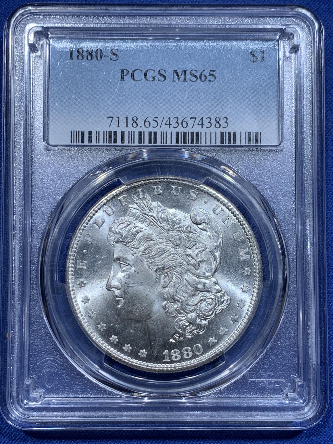 《竞宝斋》第338场 周日，周一，周二 3场连拍 （全场包邮） PCGS MS65 美国1880S摩根银币 干净白币车轮光晃眼