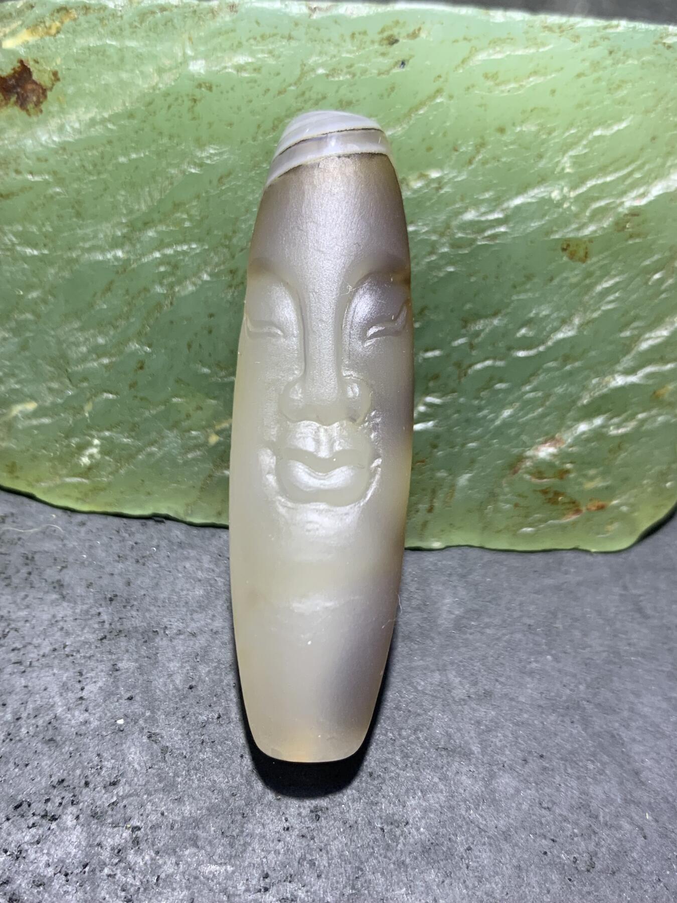 精美高玉化草花纹海洋玉髓手工雕刻如来佛祖桶珠一个