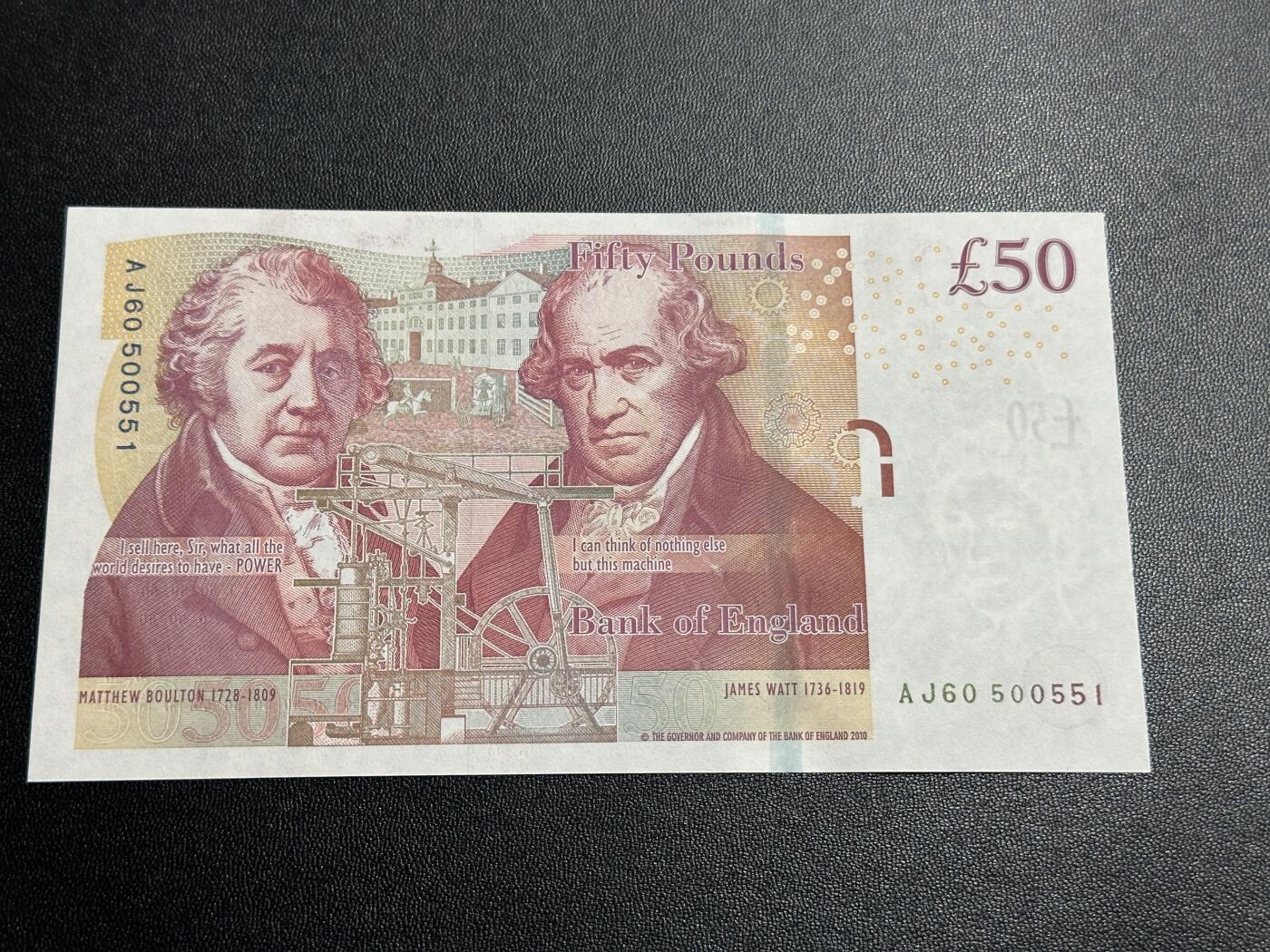 《外钞收藏家》第四百五十七期 英国F序列50镑 全新UNC 无47 靓号 尾551