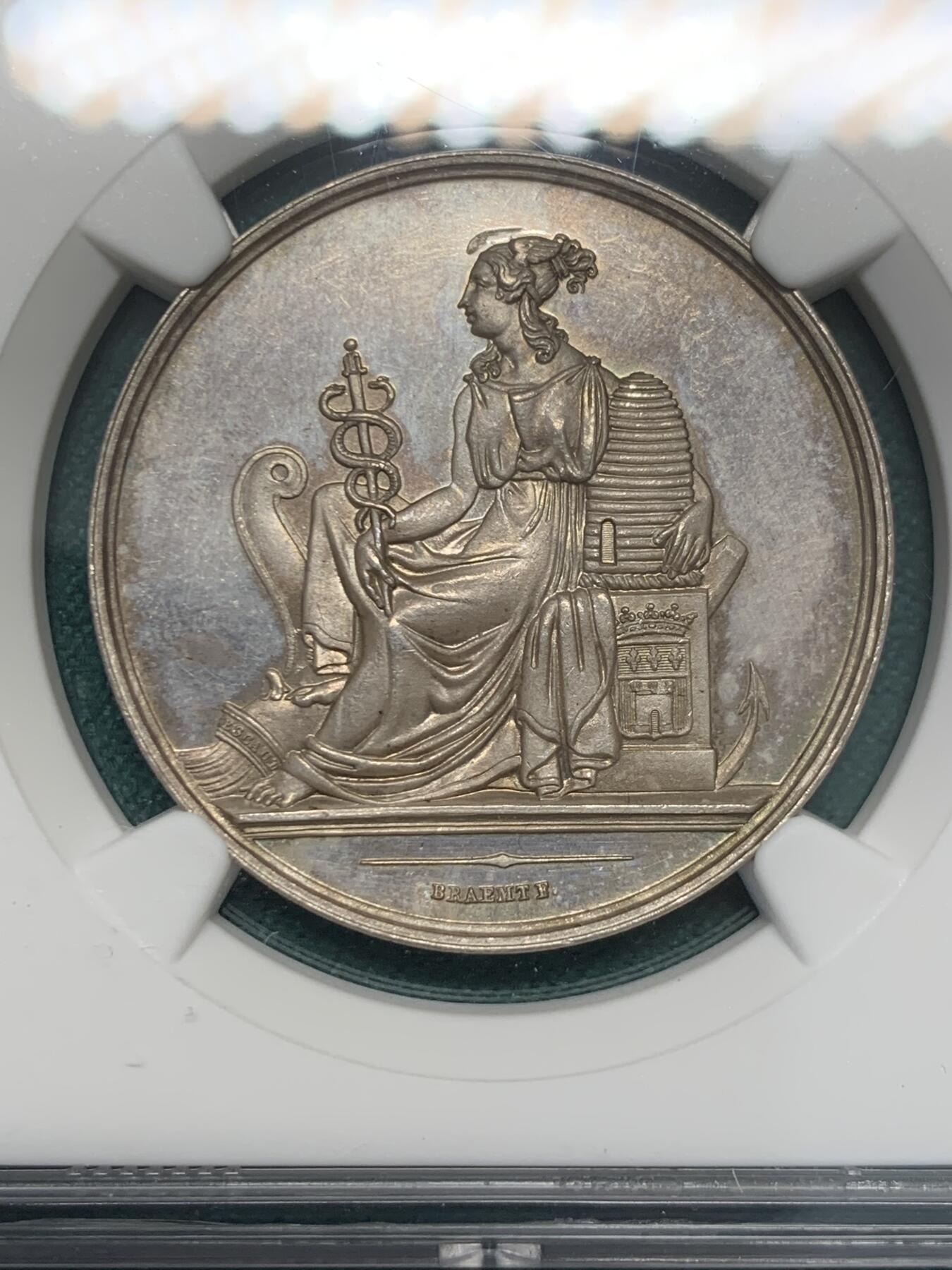 《竞宝斋》第338场 周日，周一，周二 3场连拍 （全场包邮） NGC MS64 比利时19世纪早期图尔奈商会纪念银章