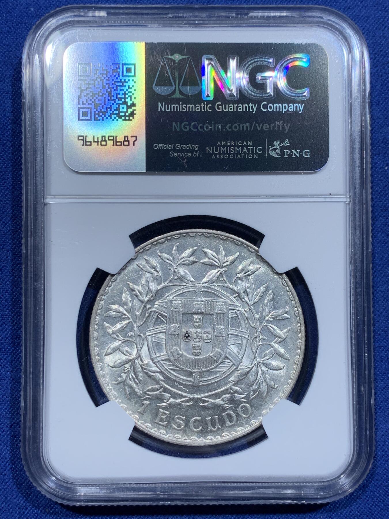 《竞宝斋》第338场 周日，周一，周二 3场连拍 （全场包邮） NGC AU58 葡萄牙1916年自由女神1埃斯库多大银币