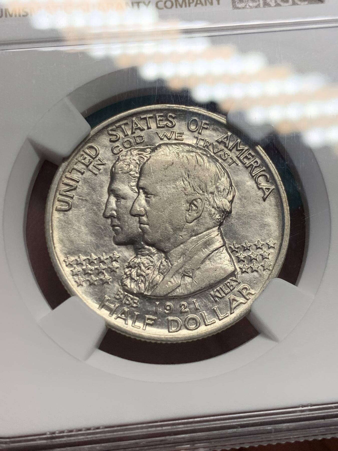 《竞宝斋》第338场 周日，周一，周二 3场连拍 （全场包邮） NGC AU50 美国1921年阿拉巴马州成立100周年纪念50美分银币 低评