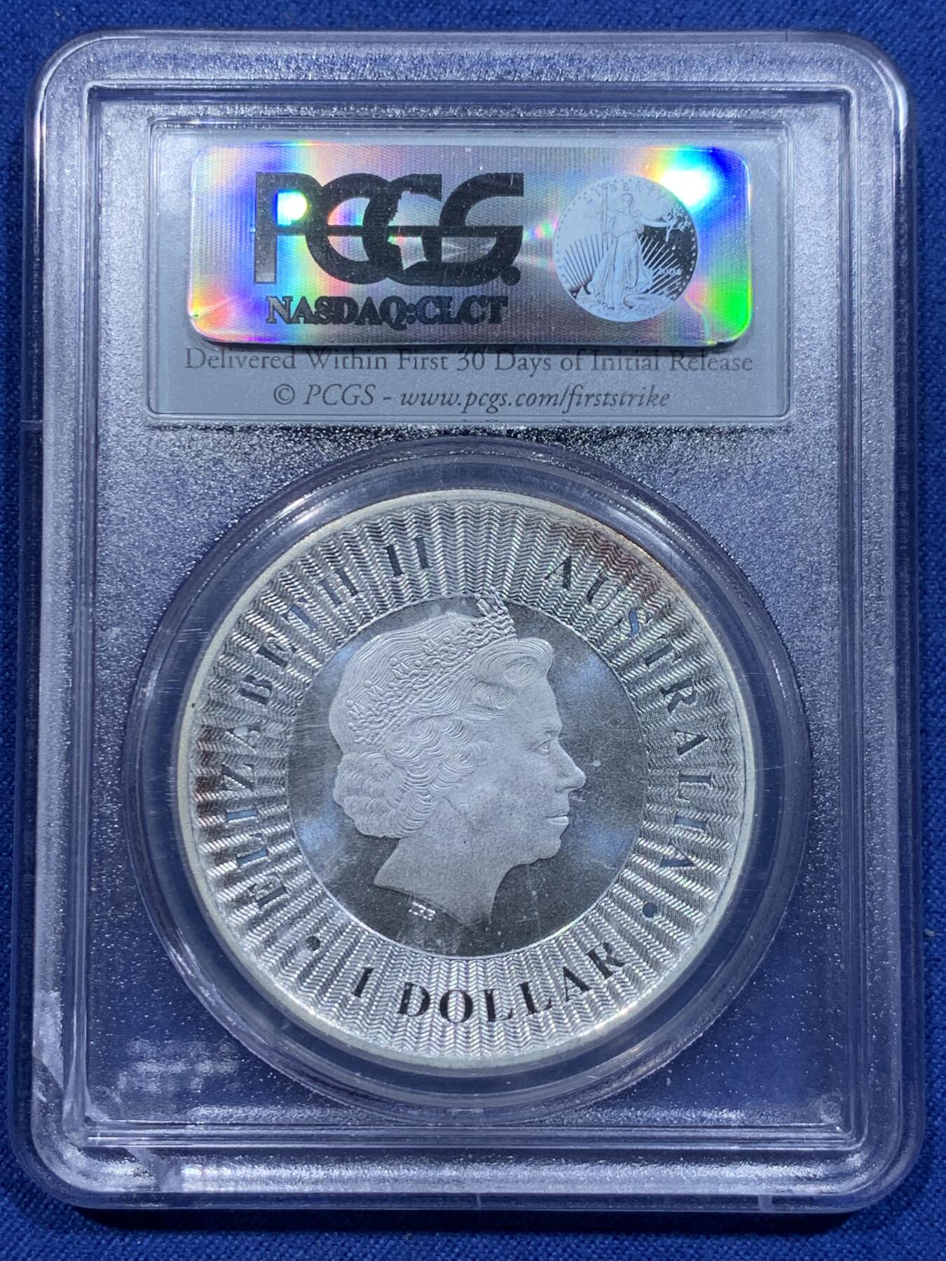 《竞宝斋》第338场 周日，周一，周二 3场连拍 （全场包邮） PCGS MS69 澳大利亚 2016年 袋鼠 首发 1盎司银币 盒角有裂纹