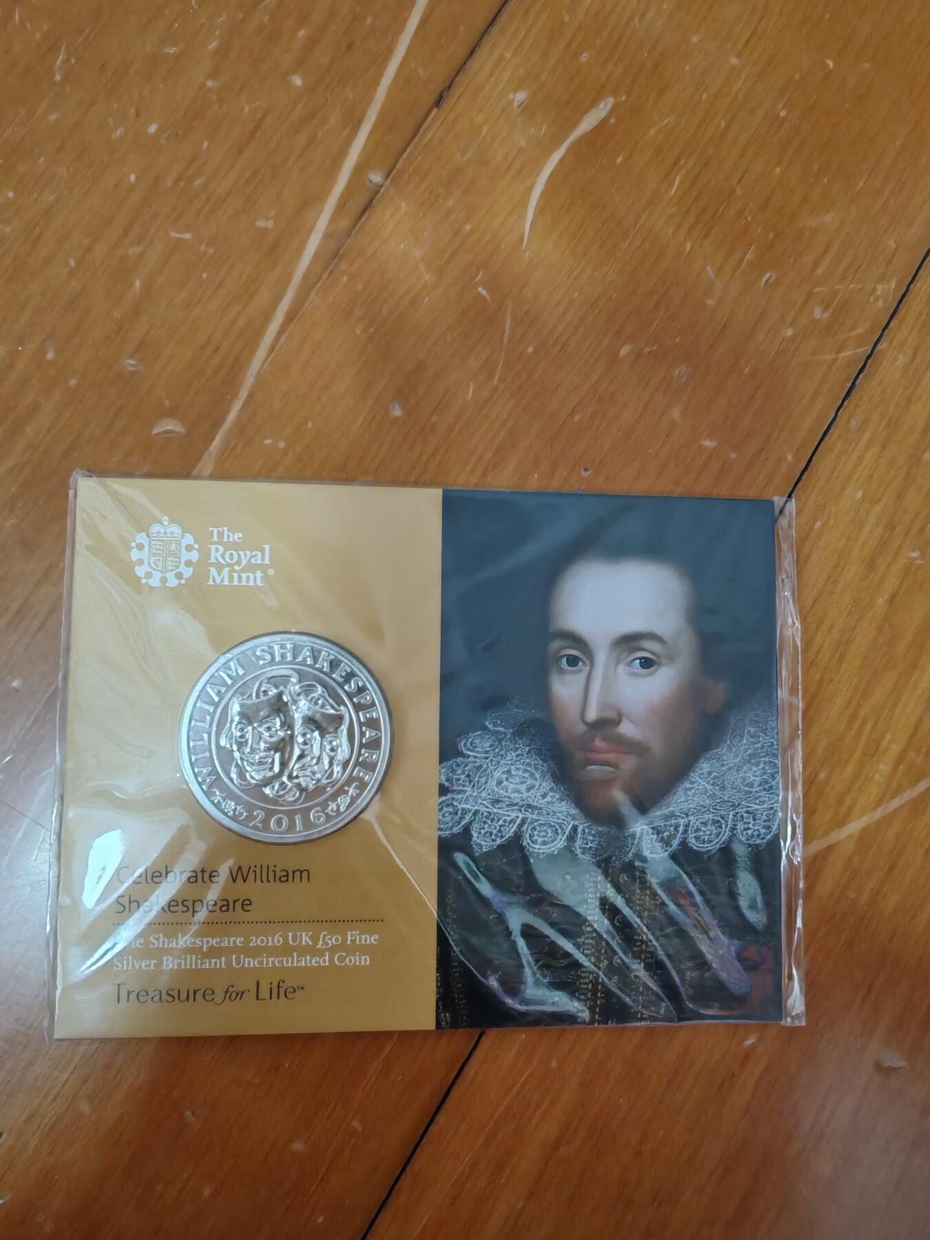 长老汇龙年限时拍卖第二场   2016英国莎士比亚50英镑银币，卡装