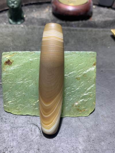 精美风化千层纹天珠形缠丝玛瑙大桶珠一颗， - 精美风化千层纹天珠形缠丝玛瑙大桶珠一颗，