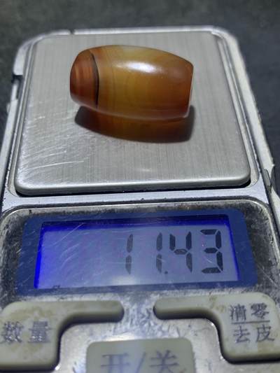 精美高玉化天眼纹缠丝玛瑙随形桶珠一颗， 精美高玉化天眼纹缠丝玛瑙随形桶珠一颗，