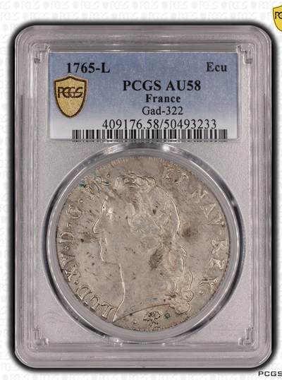 PCGS-AU58法国1765年路易十五青年版埃居银币 - PCGS-AU58法国1765年路易十五青年版埃居银币