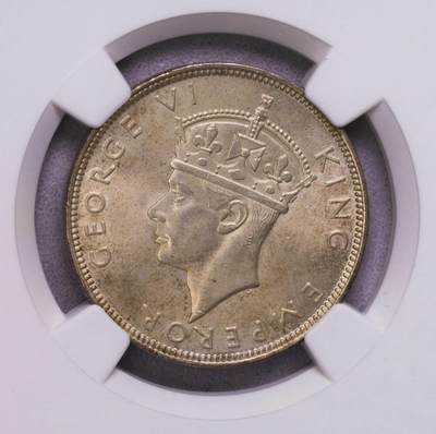 NGC-MS64 1938毛里求斯乔六1卢比银币 稀少品种 纸袋包浆 - NGC-MS64 1938毛里求斯乔六1卢比银币 稀少品种 纸袋包浆