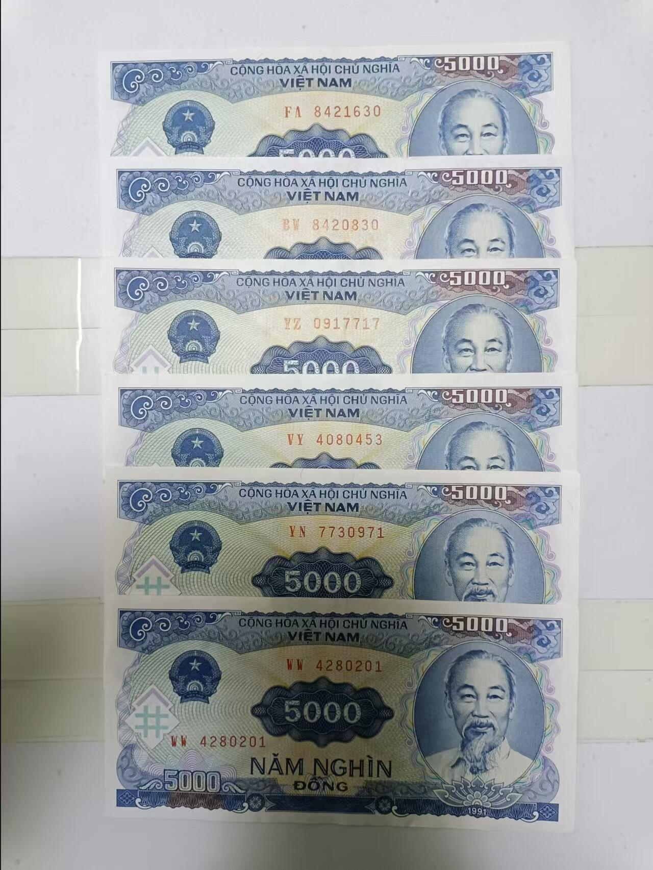 【20241219】非全新纸币第203场 越南5000盾6张纸币