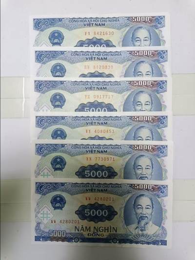 【20241219】非全新纸币第203场 - 越南5000盾6张纸币