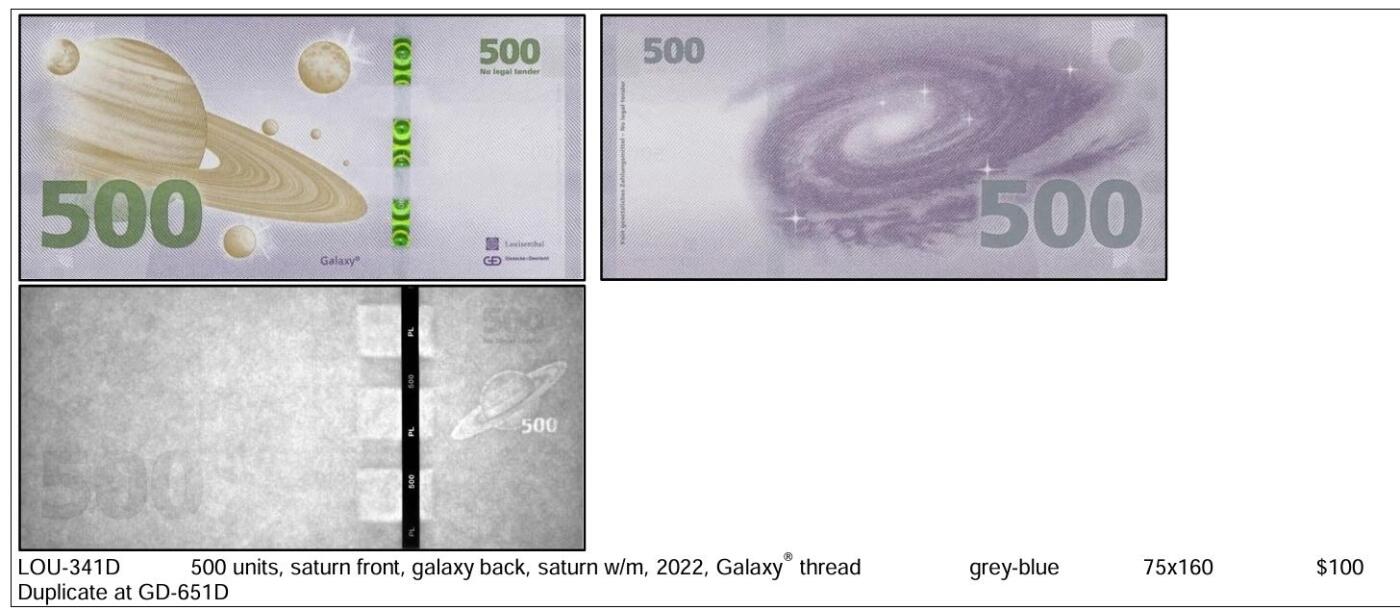 2026第1场（总第228期）：精品测试钞、外钞、塑料钞、连体钞综合场 德国捷德G&D “红版木星”500面额Galaxy金变绿安全线测试钞UNC