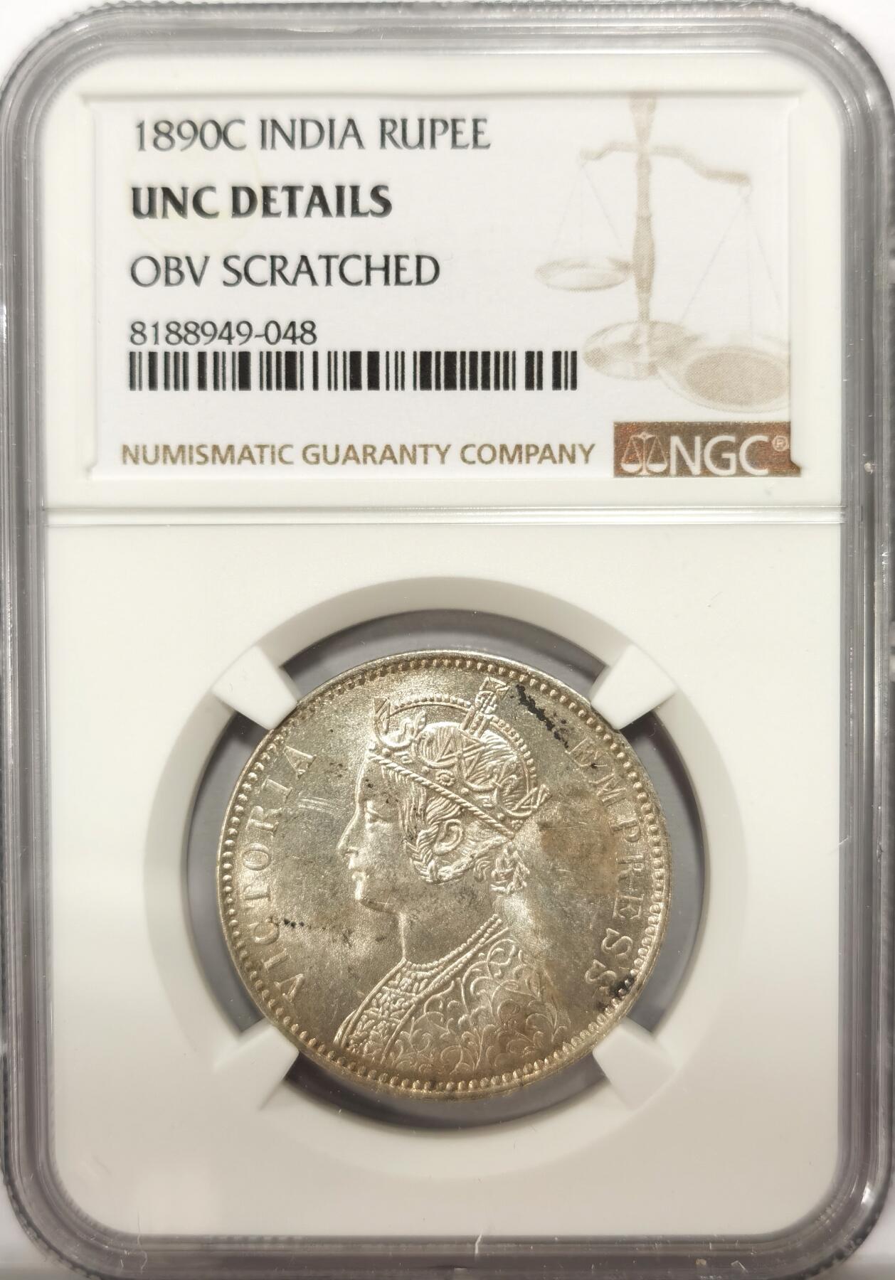 博洋堂世界钱币拍卖第104期（全场包邮） NGC UNC 印度早期卢比1890C一卢比 车轮光 银光一流