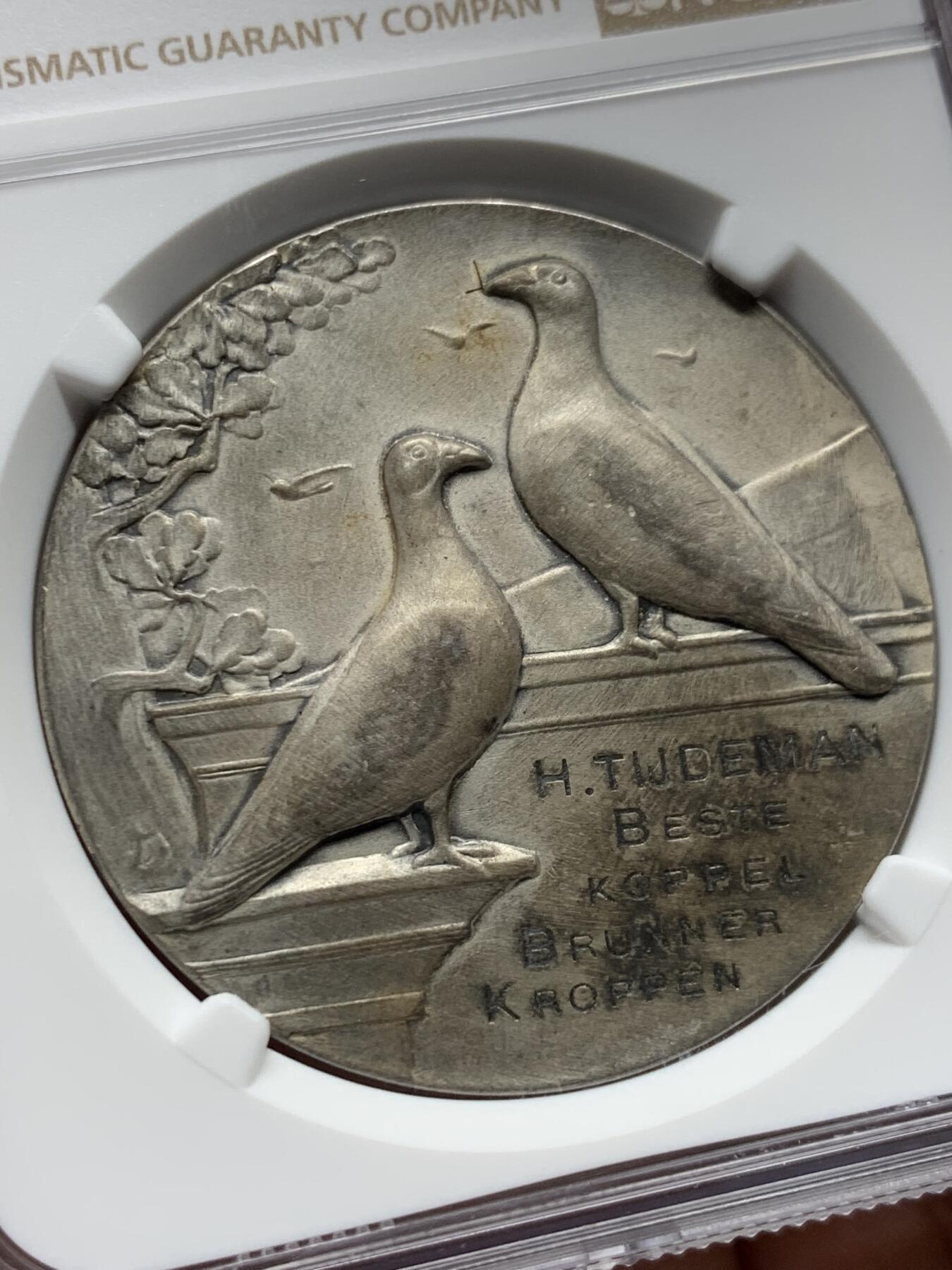 《竞宝斋》第339场 周日，周一，周二 3场连拍 （全场包邮） NGC MS63 荷兰19世纪晚期布雷达尼亚禽类博览会纪念大银章