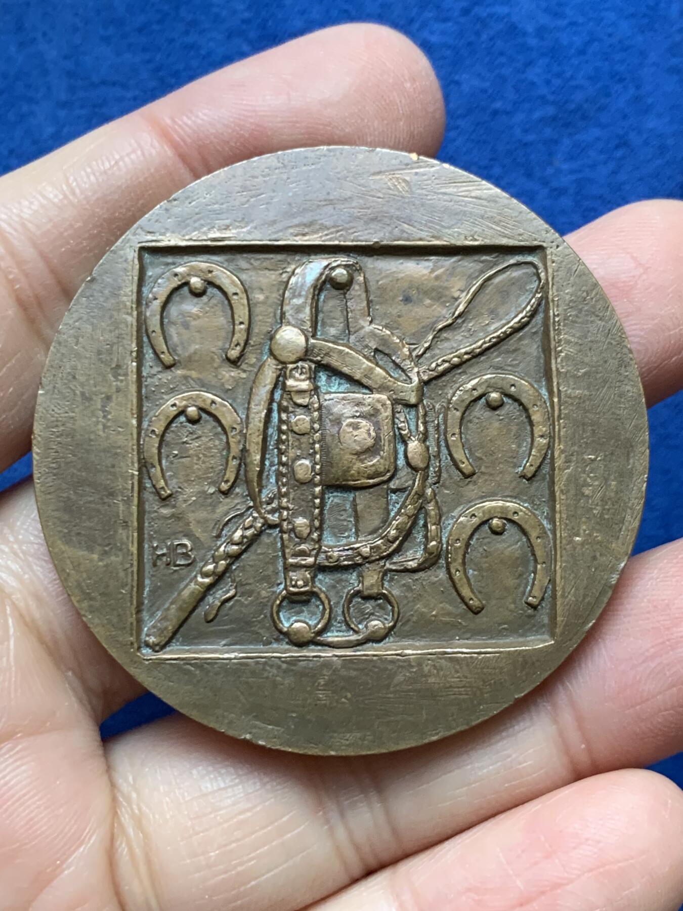 《竞宝斋》第339场 周日，周一，周二 3场连拍 （全场包邮） 法国赛马铜章，60g，50.3mm，边铭：丰饶角+铜标