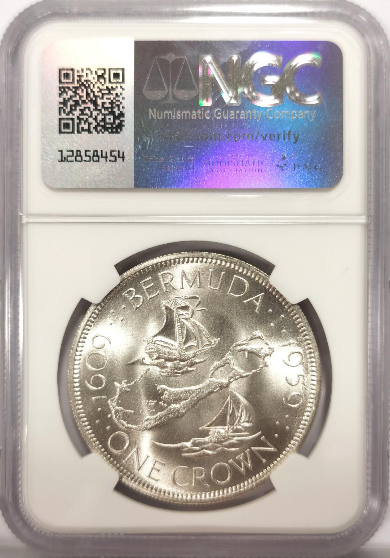 博洋堂世界钱币拍卖第104期（全场包邮） NGC MS67 英属百慕大1959年伊丽莎白二世1克朗银币，发现百慕大350周年纪念，极品高分