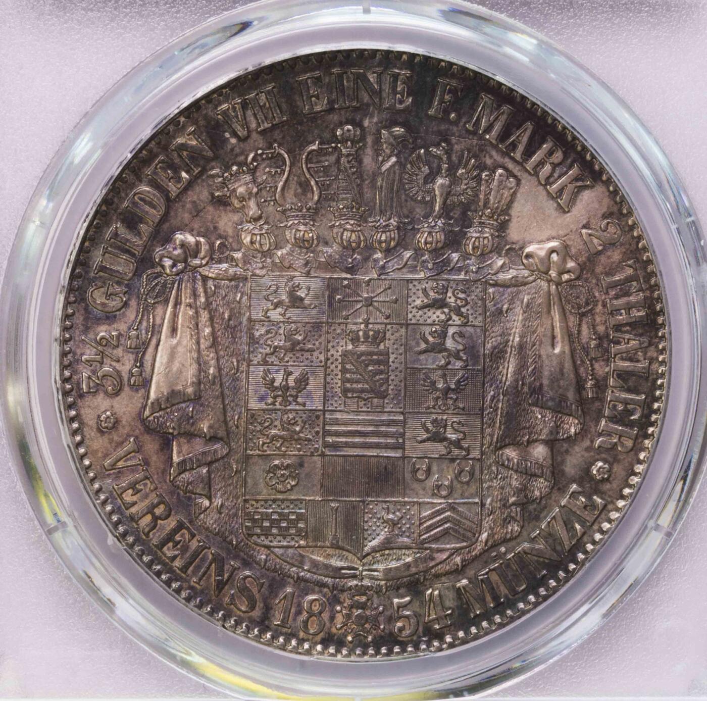 PCGS-MS63 1854萨克森梅梅宁根2泰勒大银币 第四名