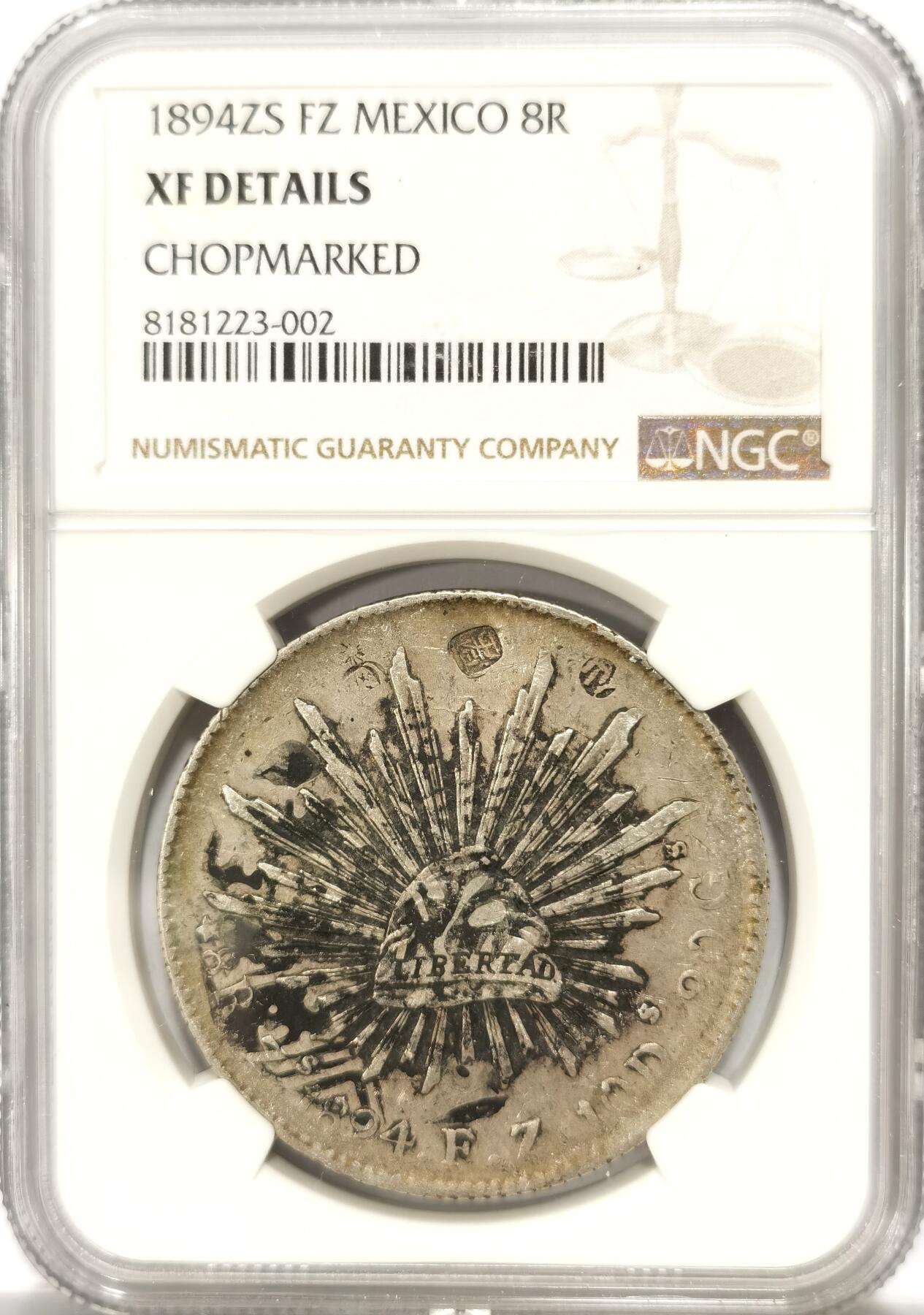 博洋堂世界钱币拍卖第104期（全场包邮） NGC XF 墨西哥1894ZS FZ花边鹰洋 字戳墨戳