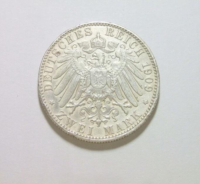 德国萨克森1909年 莱比锡大学2马克银币 爽品