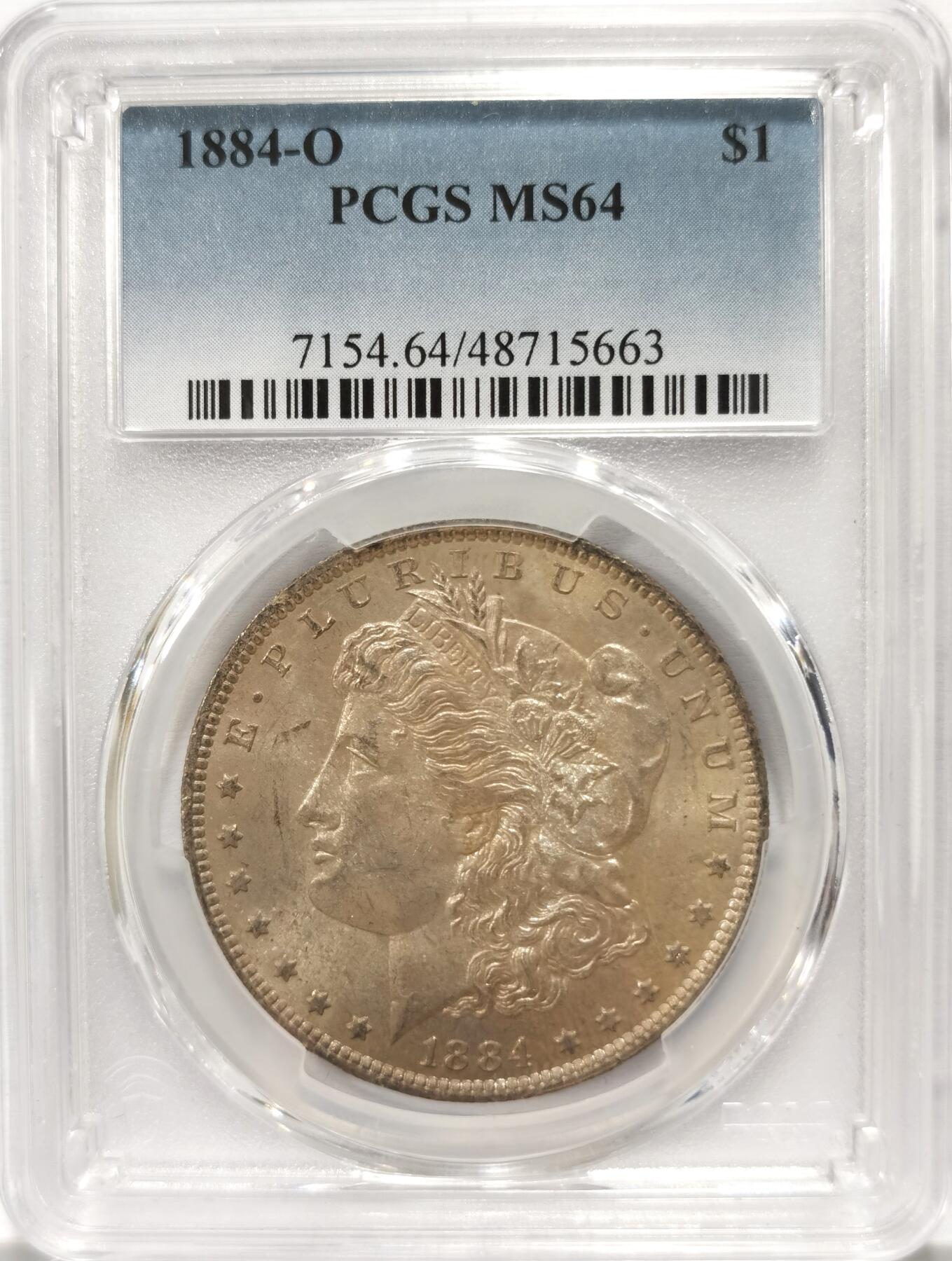 博洋堂世界钱币拍卖第104期（全场包邮） PCGS MS64 美国1884-O摩根大银币，卷首包浆