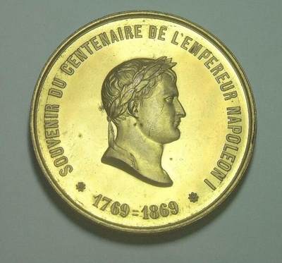 法国1869年 拿破仑诞辰百年金叶冠 高浮雕精制大镀金章 50MM - 法国1869年 拿破仑诞辰百年金叶冠 高浮雕精制大镀金章 50MM