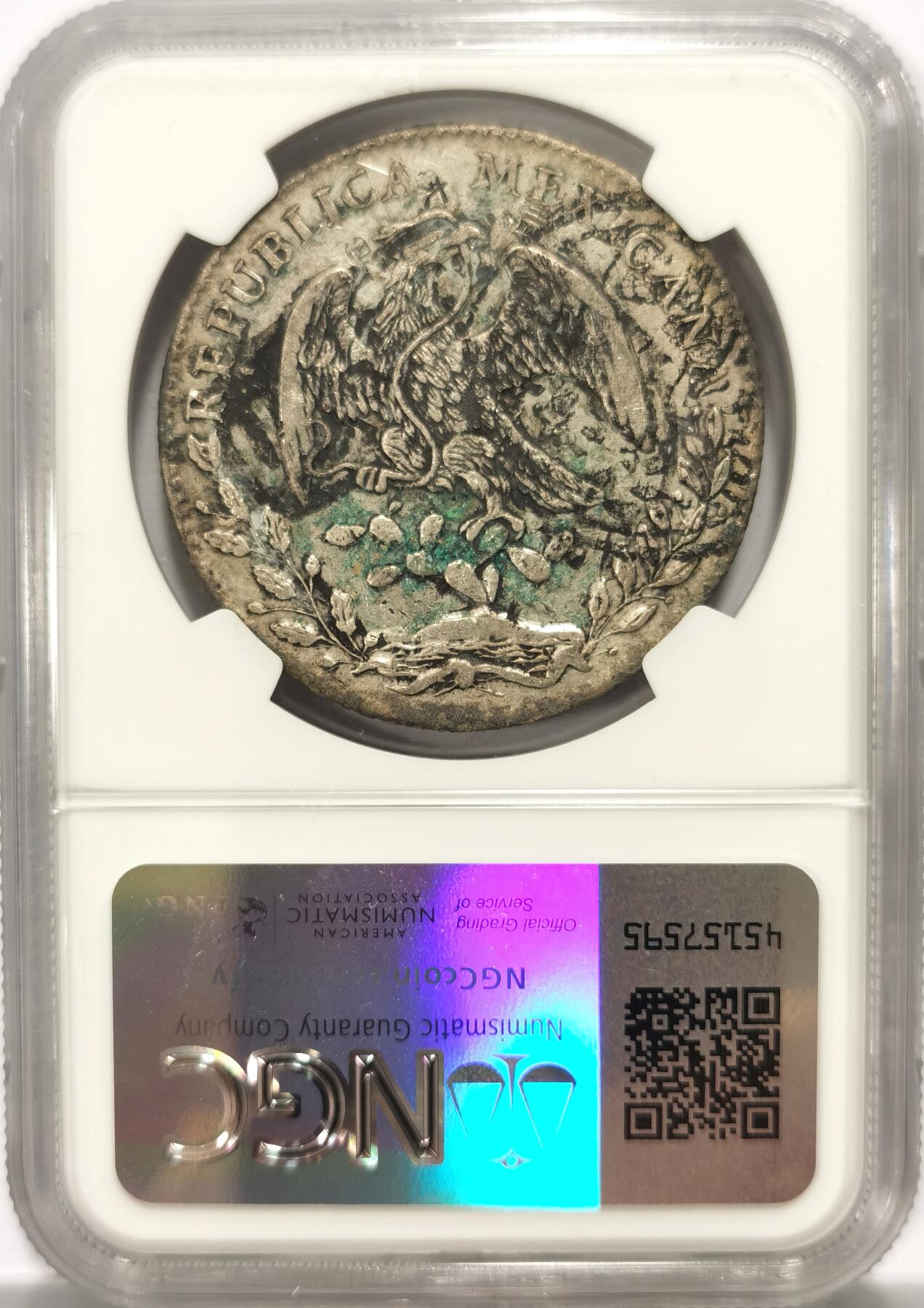 博洋堂世界钱币拍卖第104期（全场包邮） NGC XF 墨西哥1877GO FR花边鹰洋 安字完整双面墨戳