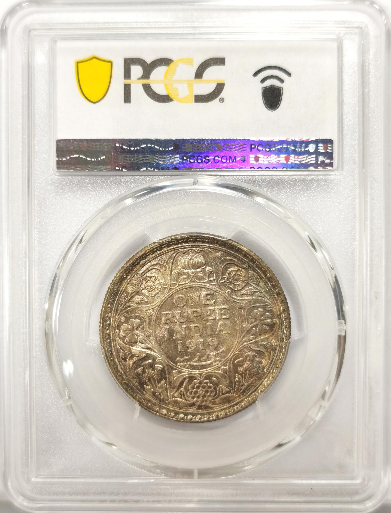 博洋堂世界钱币拍卖第104期（全场包邮） PCGS MS64 英属印度1919年B版乔治五世1卢比银币，收藏级分数，黄油彩