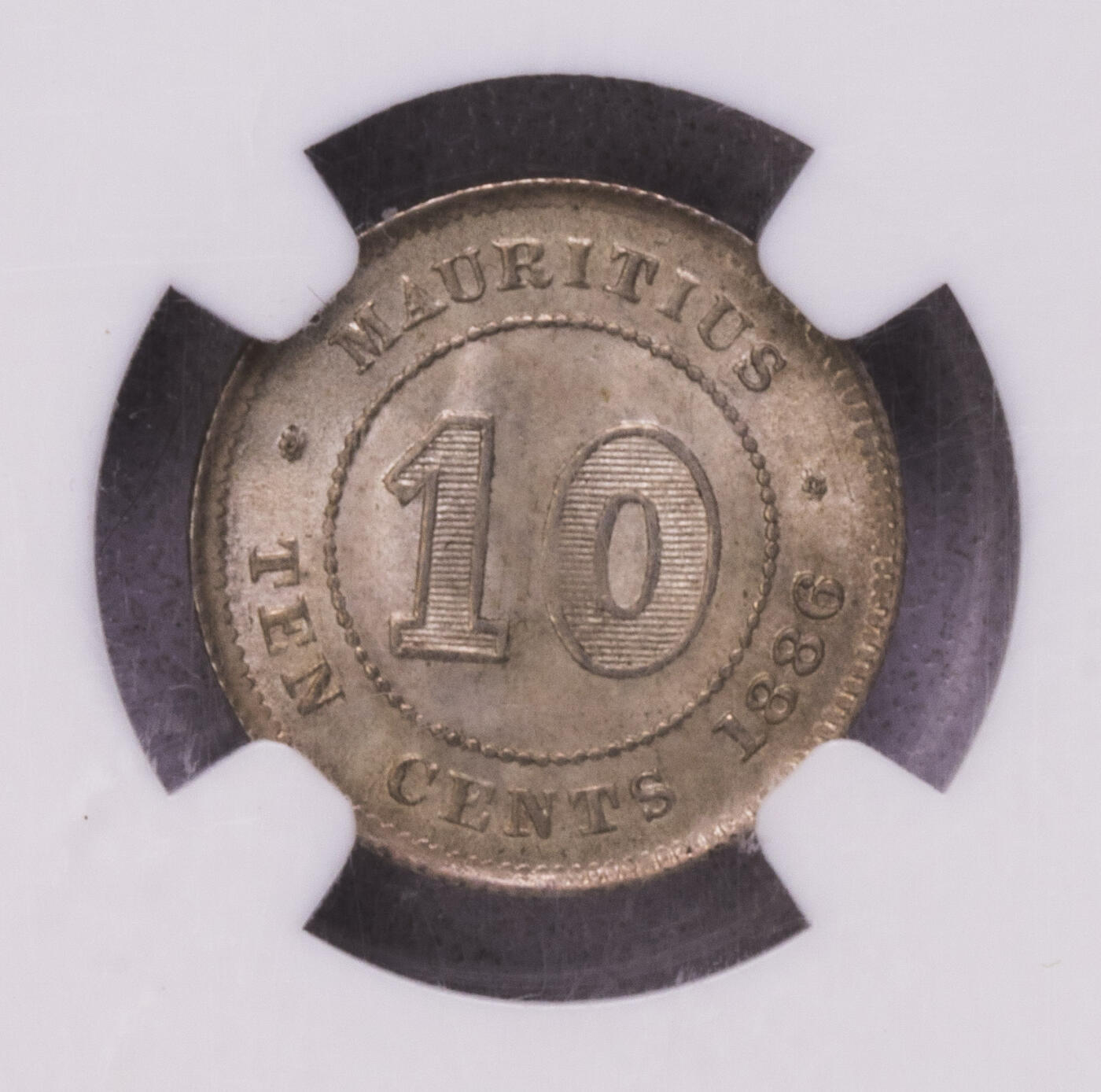 NGC-MS63 1886英属毛里求斯10分银币 小特年粉光