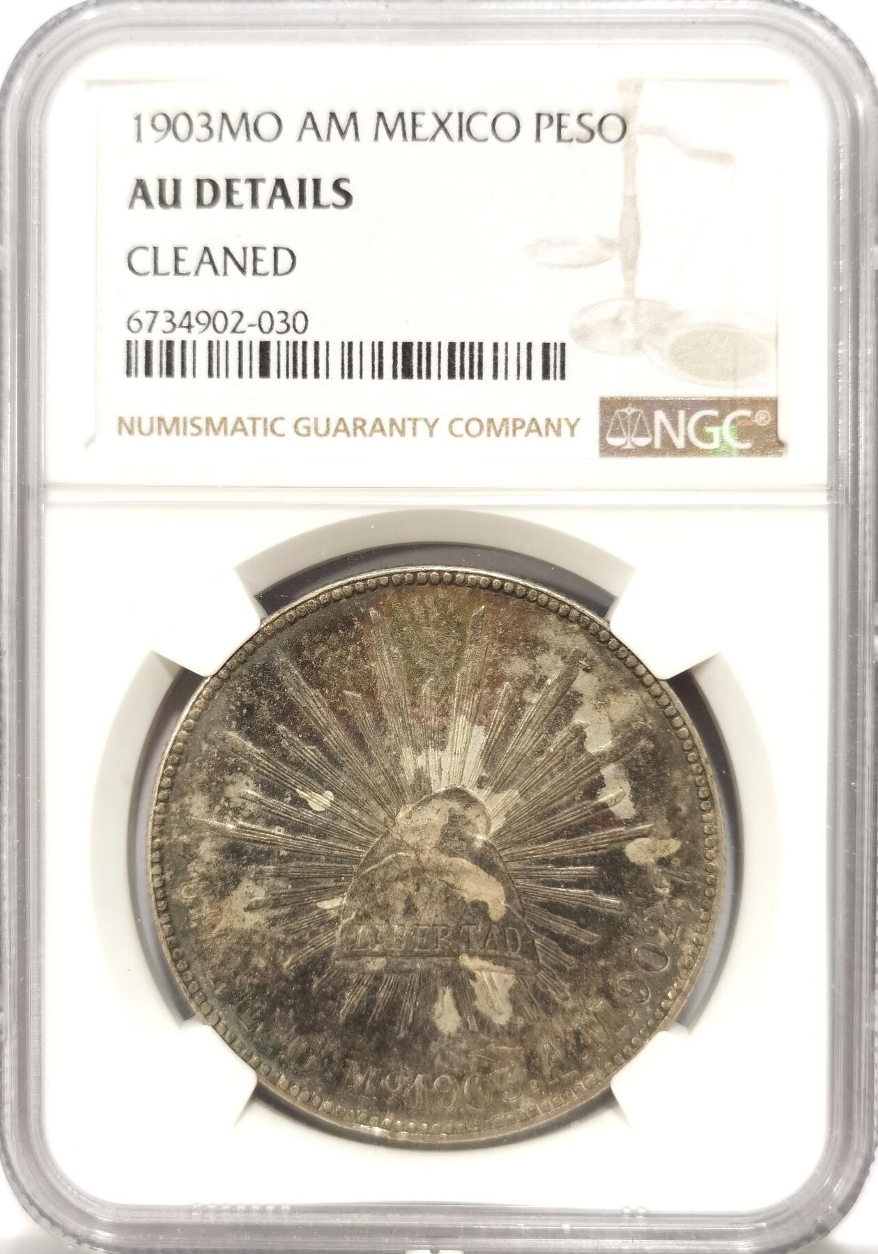 博洋堂世界钱币拍卖第104期（全场包邮） NGC AU 墨西哥1903年MO AM版直边鹰洋