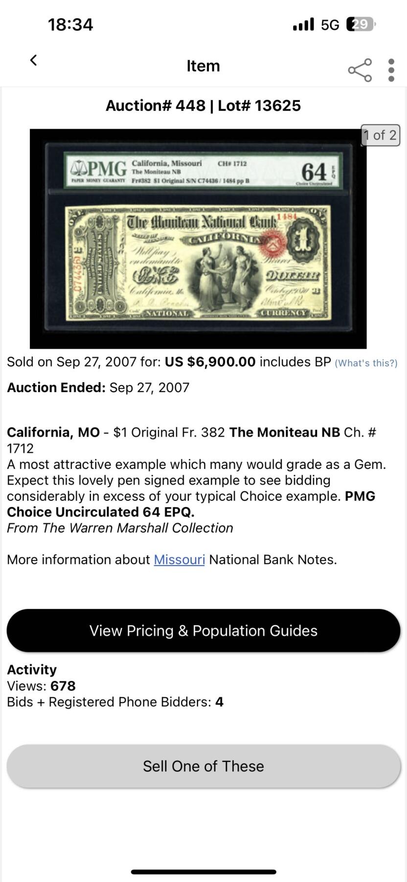 收藏联盟Quantum Auction 新纪元大拍 第400期拍卖 @征集拍品 长期供货可享分佣福利 1870美国国民银行原版1元 PMG64E 2007年64E同款纸币HA成交价已达6900美金这里是枚唯一的带星尾号双88