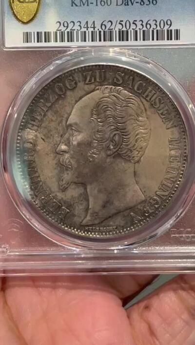 PCGS-MS63 1854萨克森梅梅宁根2泰勒大银币 第四名