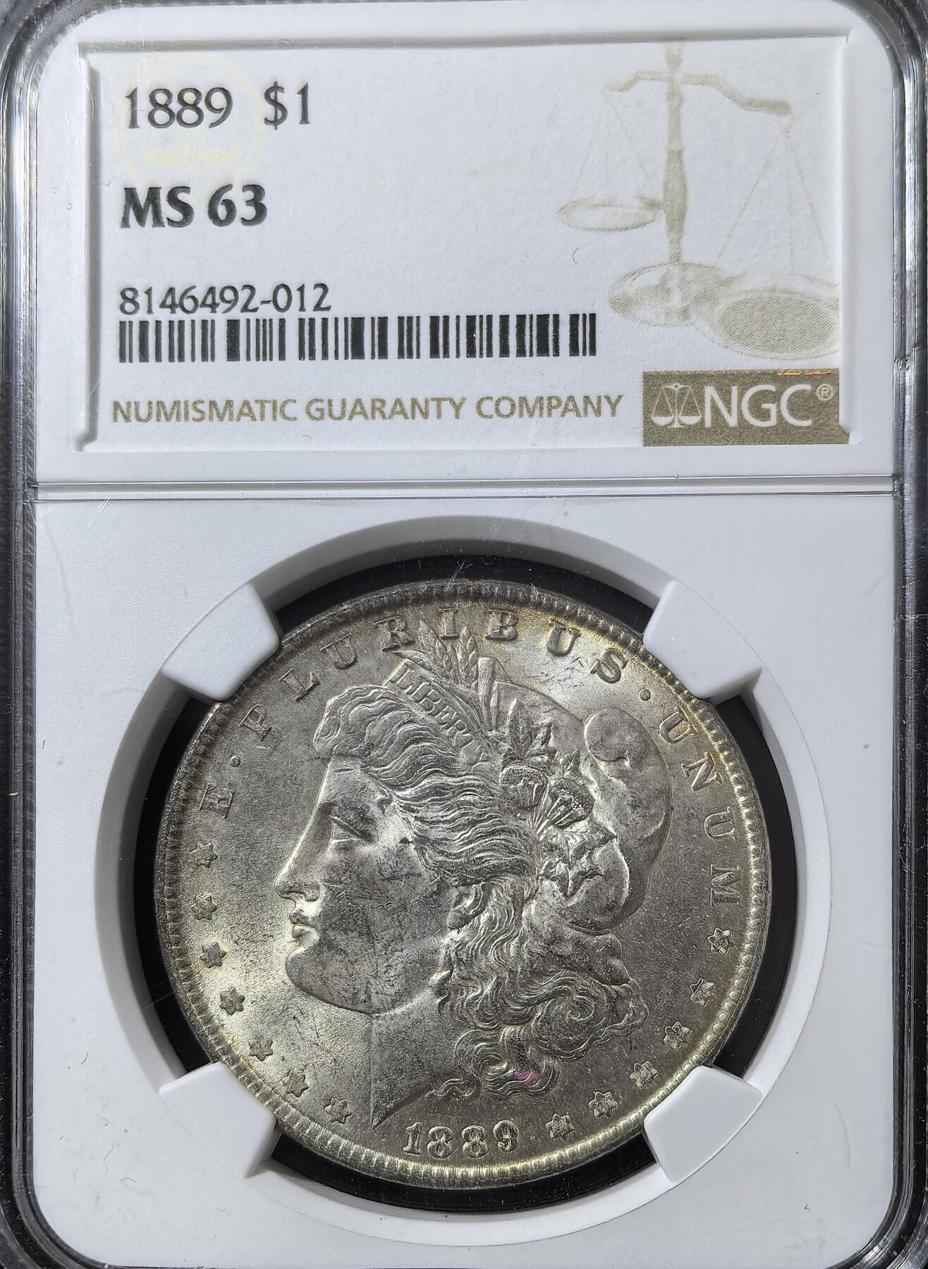 南宋泉阁俄币 外币 国币 专场第五期 美国 1889年摩根1美元银币 NGC评级MS63分 双面转光黄油彩老包浆 低评