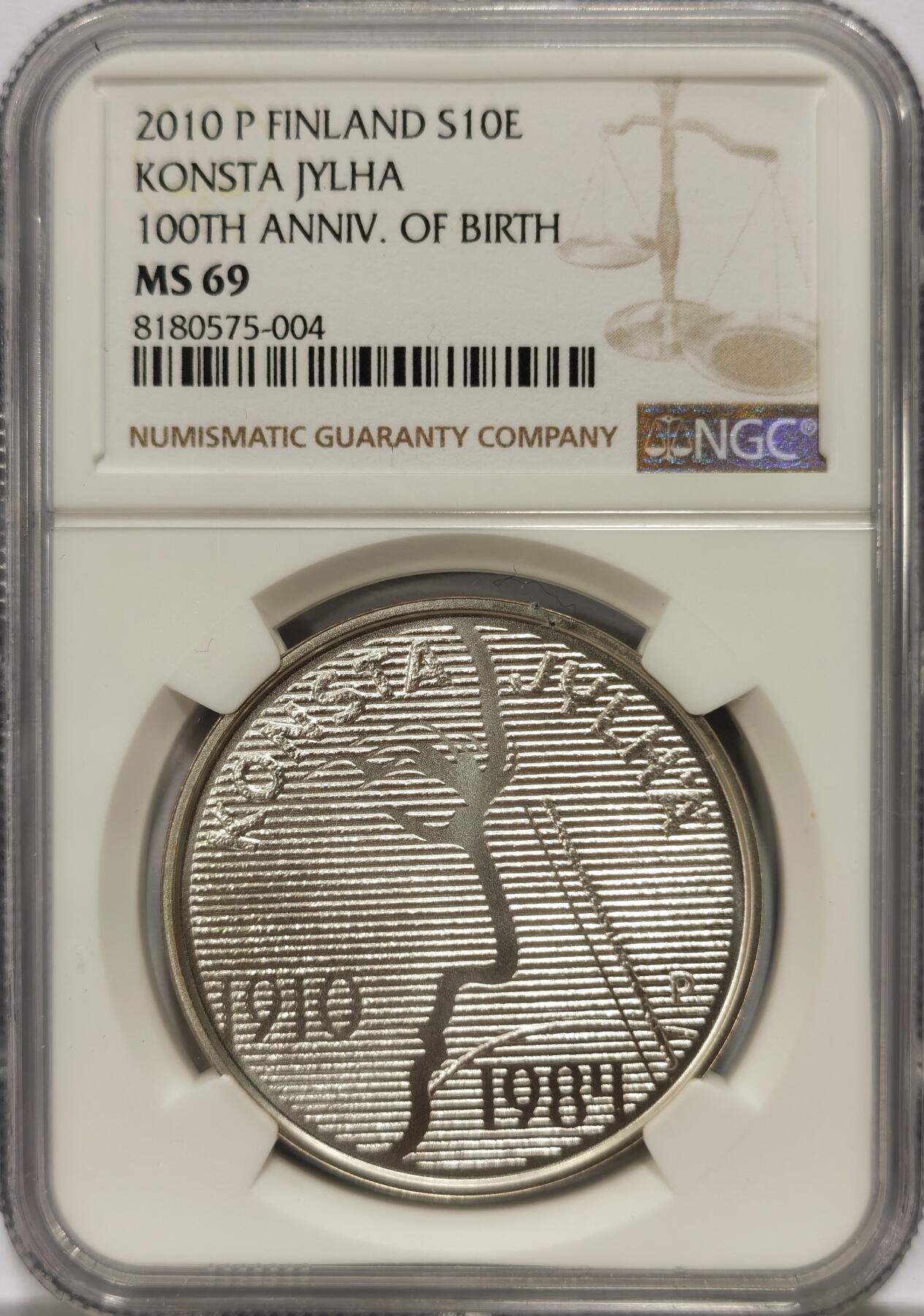 博洋堂世界钱币拍卖第104期（全场包邮） NGC MS69 芬兰2010P孔斯塔·杰尔哈诞辰百周年10欧元银币