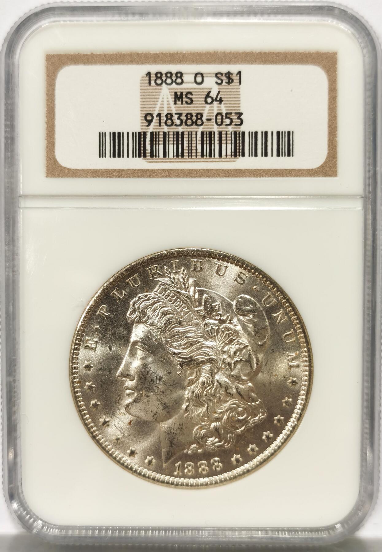 博洋堂世界钱币拍卖第104期（全场包邮） NGC MS64 美国1888年O版摩根$1银币 少见厂别 吉祥年 90年代6为数老盒很有收藏价值