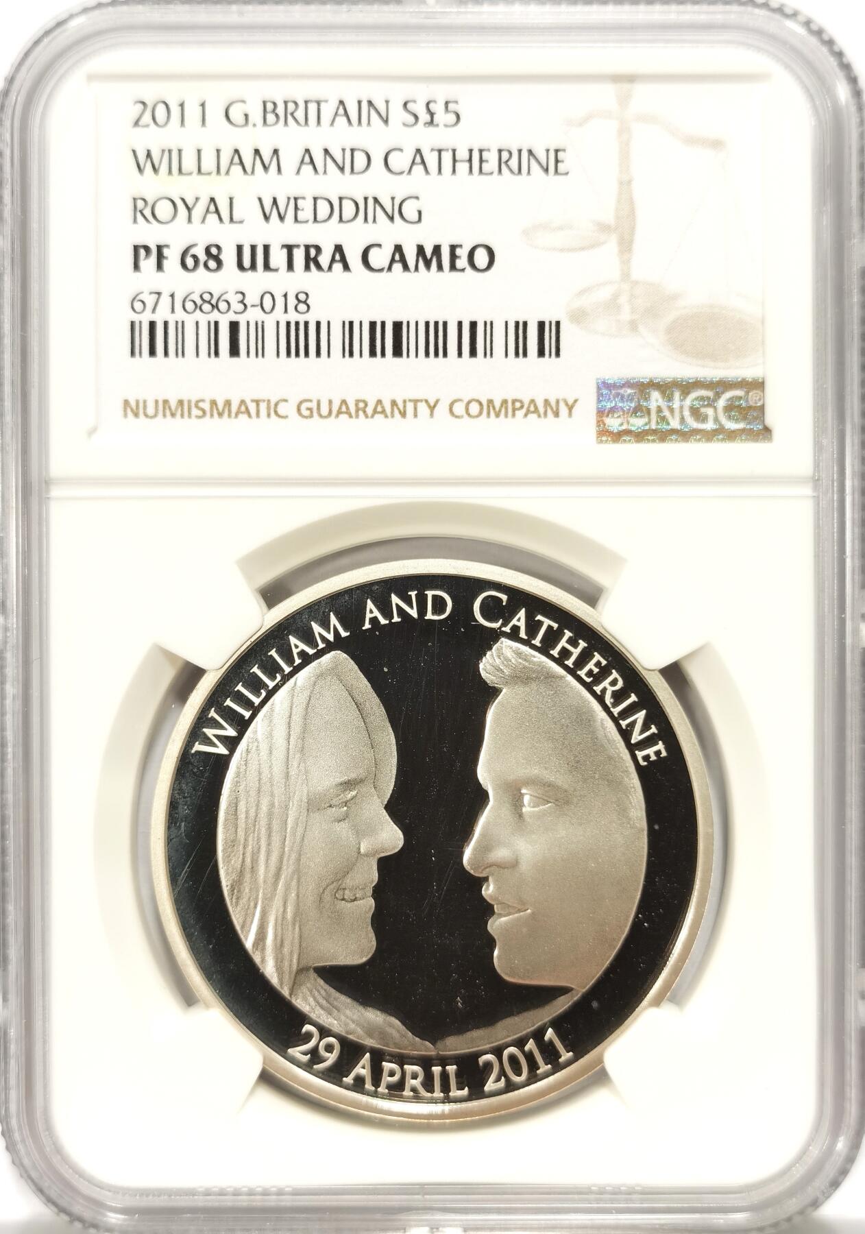 博洋堂世界钱币拍卖第104期（全场包邮） NGC PF68UC 英国2011年威廉王子和凯特大婚5英镑精制银币，季军分