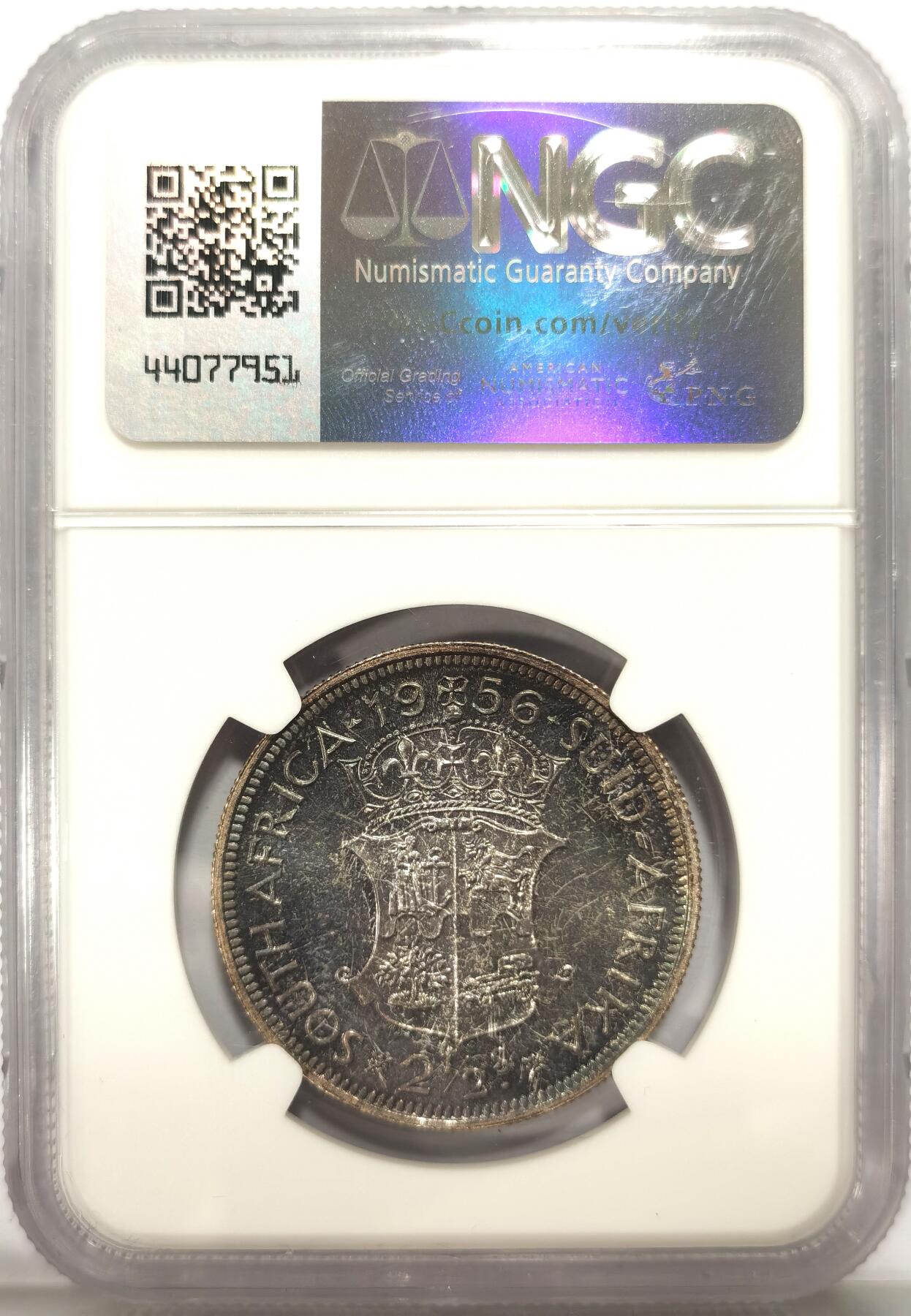 博洋堂世界钱币拍卖第104期（全场包邮） NGC PF64 英属南非1956年伊丽莎白二世2.5先令银币 绒布五彩 包浆极美 严评