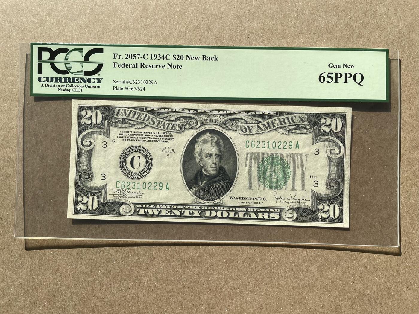 美国1934年C版20元 费城分行 新背版本 PCGS65PPQ C62310229A