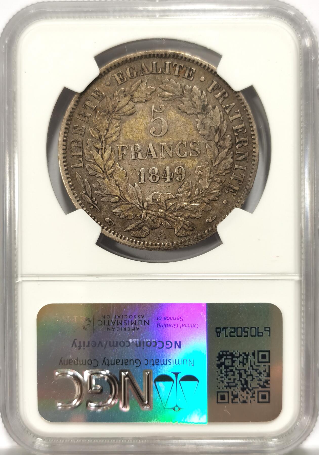 博洋堂世界钱币拍卖第104期（全场包邮） NGC XFD 法国1849年谷物女神5法郎银币 老味包浆