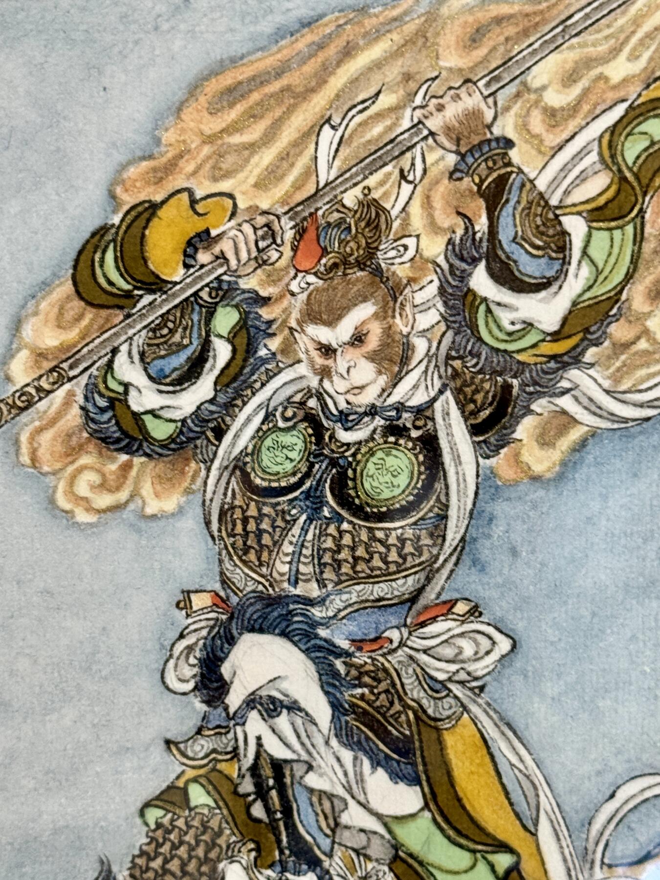 白泽拍卖卡牌手绘专场第10期（精品大拍） 2024 卢艺丰手绘画 齐天大圣 尺寸：画芯14.5cm*23.5cm，画框23cm*32cm 已装裱