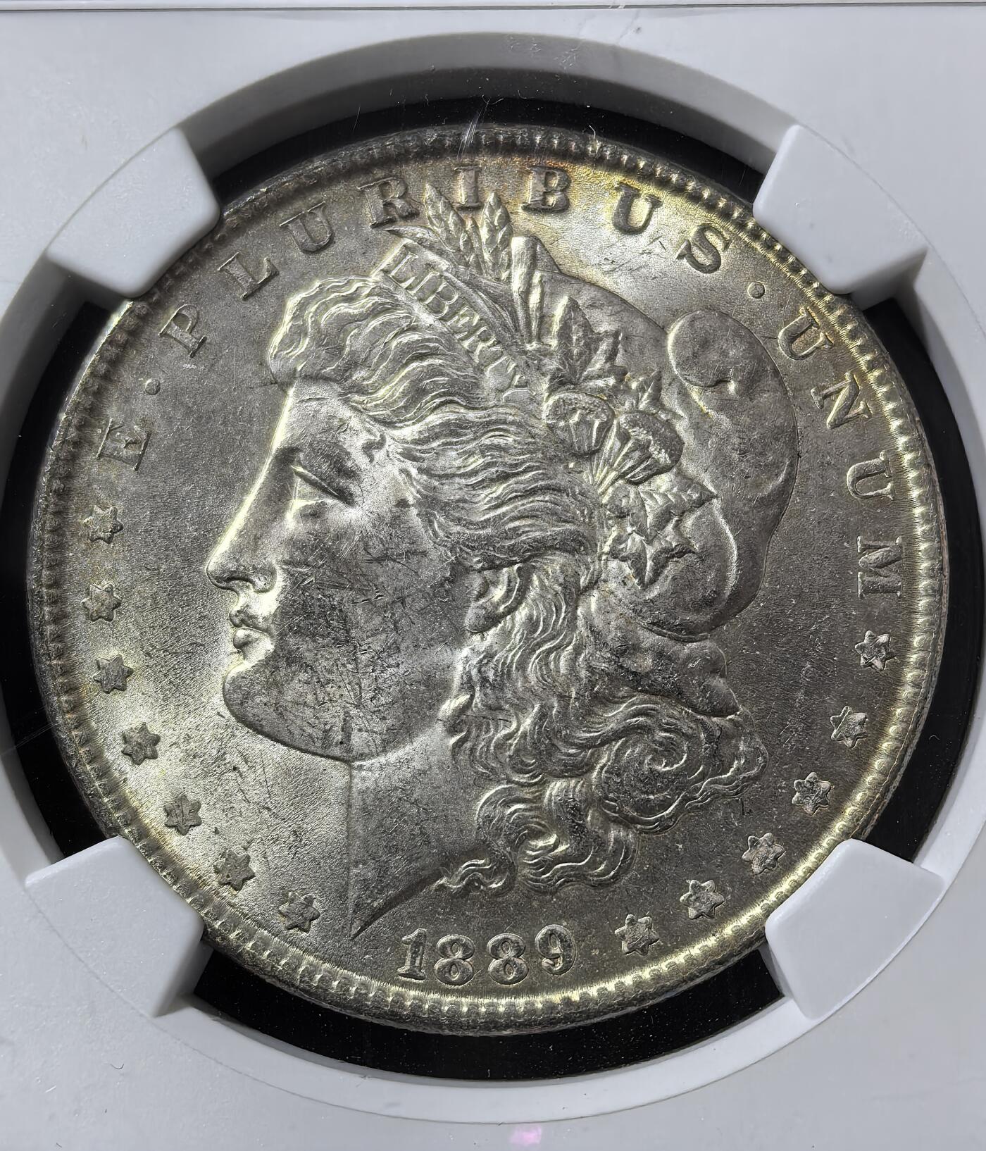南宋泉阁俄币 外币 国币 专场第五期 美国 1889年摩根1美元银币 NGC评级MS63分 双面转光黄油彩老包浆 低评