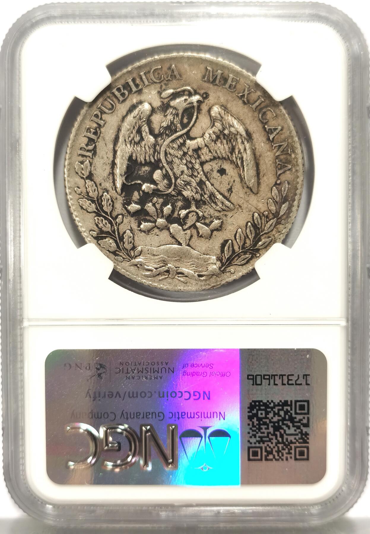 博洋堂世界钱币拍卖第104期（全场包邮） NGC XF 墨西哥1892年MO AM版花边鹰洋，原味“春”字墨印