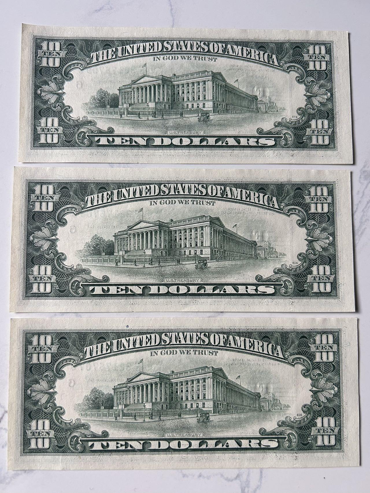收藏联盟Quantum Auction 第401期拍卖 @征集拍品 长期供货可享分佣福利  1995年美国小头版10元 汉密尔顿 全新UNC 3张