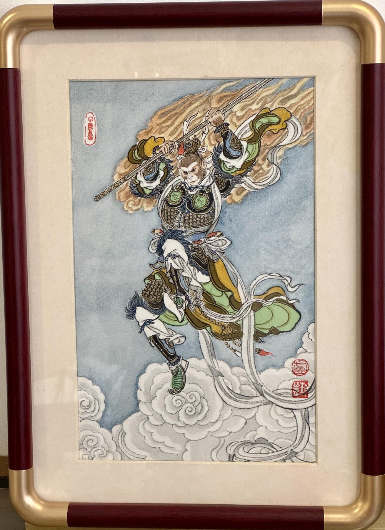 白泽拍卖卡牌手绘专场第10期（精品大拍） 2024 卢艺丰手绘画 齐天大圣 尺寸：画芯14.5cm*23.5cm，画框23cm*32cm 已装裱