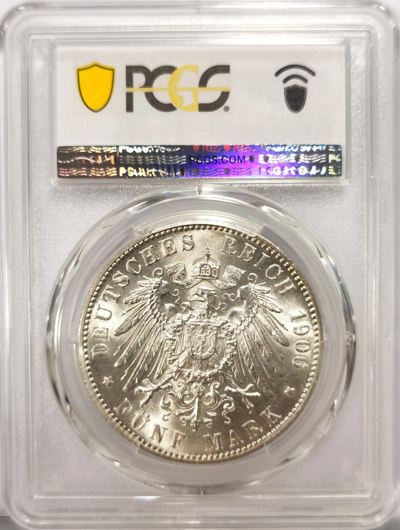 博洋堂世界钱币拍卖第104期（全场包邮） PCGS MS66 德国不莱梅自由市1906年5马克银币，粉光，越来越少超高分品，大热门品种