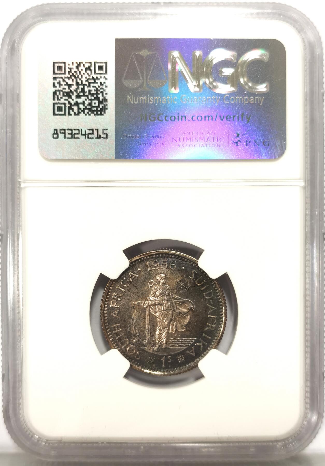 博洋堂世界钱币拍卖第104期（全场包邮） NGC PF66 英属南非1956年伊丽莎白二世1先令银币 绒布黑五彩 包浆极美 船锚 高分